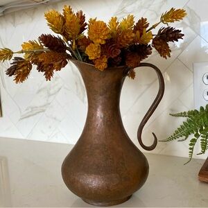Vintage Patina Hammered Copper Pitcher Vase Farmhouse French Country
